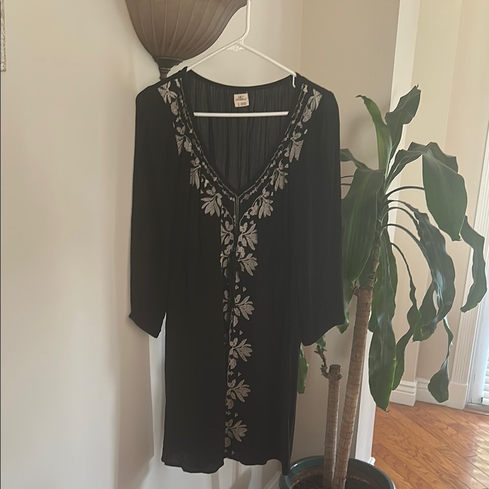 Black Dress with White Floral Embroidery